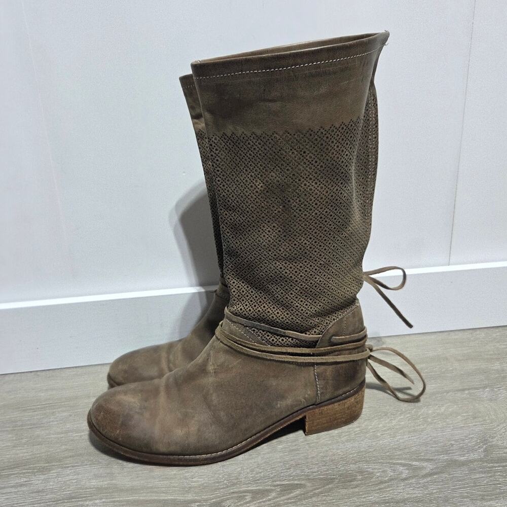 Danielle Brown Perforated Vero Cuoio Leather Boots Size 40 US 9.5